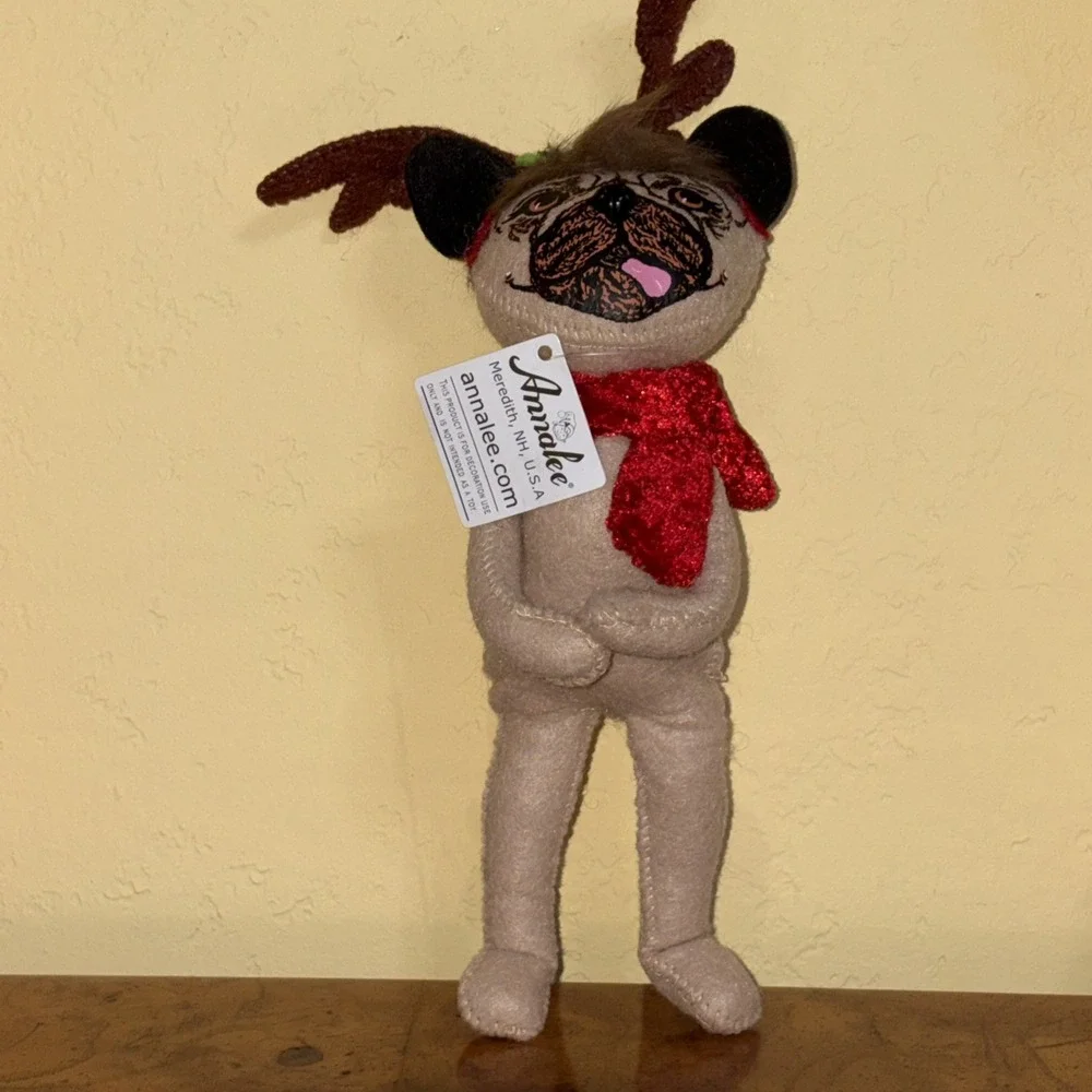 Annalee 2012 Cozy Christmas Pug Dog w/ Antlers #750612 NWT Holiday Collectible